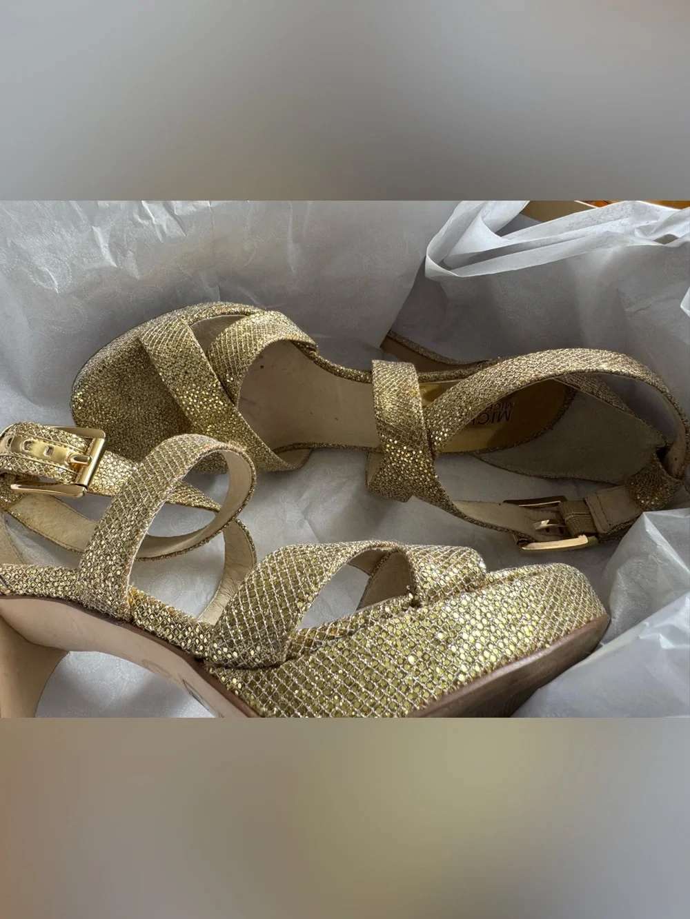 Michael Kors Gold Glitter High Heel Sandals for Women
